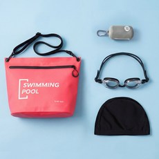 서프베이 방수 어린이 생존수영세트 가방+수모+수경+타월, 1세트, 핑크