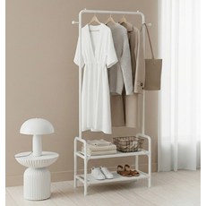 수납장 빨래건조대 신발정리대 2단 스탠드 옷행거, 화이트
