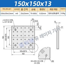 알루미늄 브레드 구멍 빵판 광학 보드 고정밀 벌집판, 1개, 150x150x13