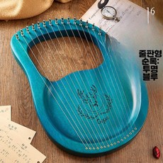 휴대용 미니 하프 16현 초보자 입문용 나무 악기 튜닝 스트링 마호가니 현악기 연주용, 1개, 16현 보드형 순록 투명 블루