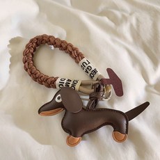 輕奢ins黑色臘腸狗吊墜手機掛繩車鑰匙掛鏈相機鏈手機通用, 1個, 棕色臘腸狗+JH55棕色+棕色三角