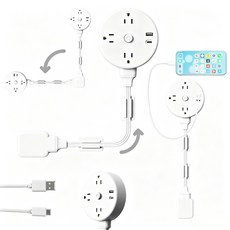 美規USB延長線插座 多孔位電源擴充器 帶線轉換排插, 圓形美規—帶線款:無規格, 1個, 1cm