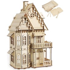 인형 집 가구 - 컷 나무 3D 퍼즐 미니어처 키트 세트 34피스, Gothic House