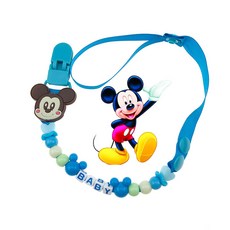 手作嬰兒防掉奶嘴鏈 寶寶安撫奶嘴夾 可愛造型, 1個, 湖藍米奇, 湖藍