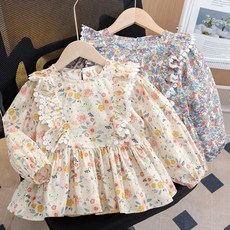 투에그 여아용 긴팔 플라워 블라우스