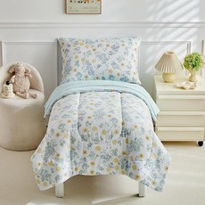 JHXHMX 4피스 유아 침구 세트 여아용 그린 플로럴 유아 이불 세트 부드러운 아기 침대 시트 세트에는 퀼트 이불 매트리스 커버 플랫 탑 시트 및 봉투 베개 커버 포함