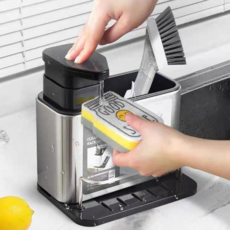 셔니엘 스테인레스 세제 디스펜서 수세미 세척솔 수납 정리거치대, 1개, 실버