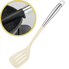 瀝水勺，食品級材質，加長手柄，一體成型，簡約時尚, 奶黃色煎鏟, 1個