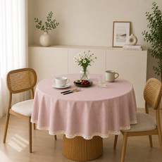 마에르 원형 레이스 방수 식탁보 북유럽 테이블보, 1개, 120cm, 핑크