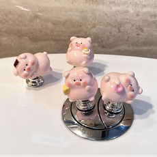 욕실 변기 푸쉬버튼 변기두껑 보조 손잡이 4종세트, 치즈 돼지,도넛 돼지,초콜렛 돼지,케이크 돼지