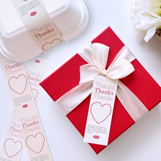 [꼬모멜로소] 선물 포장 수제 도시락 답례 땡큐 감사 띠지 스티커, 3.땡큐손하트/띠지, 30개