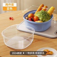 臺灣出貨多功能廚房切菜神器家用切絲器削土豆絲蘿蔔切絲切丁器刨絲切片器廚房神器, 藍色方形瀝水籃, 1個