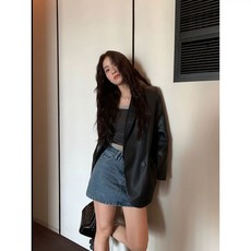 오아모먼트 팡쿠 여성가죽자켓 루즈핏 클래식 가죽자켓