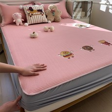 華夫格繡花冰絲涼蓆，夏季空調席，兩件套/三件套，家用摺疊透氣冰豆豆蓆, 可可喵派-床笠,0.9m涼蓆+枕套1只