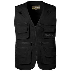 Flygo 남성용 낚시 조끼 유틸리티 경량 야외 여행 사파리 사진 카고 16 포켓 스타일 01 블랙 라지 126244