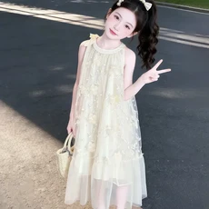 女童連衣裙 夏季兒童連身裙 富家千金風掛脖吊帶裙