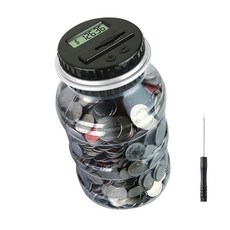 코인 돼지 저금통 세이빙 병 LCD 디스플레이가 있는 윈스티 디지털 카운터 모든 코인을 위한 대용량 머니 박스 파란색, Silver