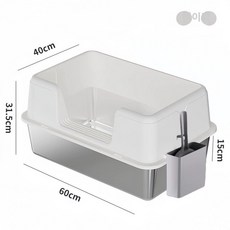 스텐 고양이변기 오픈형 펠렛화장실 위생시설 배변통 초대형 스테인리스 냄새방지, 1개, 화이트 라지 60 모래삽 40x31.5 보관함