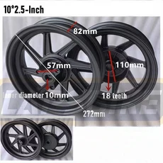 야마하 100cc CUXI FORCE RSZ JOG용 오토바이 앞뒤 휠 어셈블리 102.5인치 알루미늄 합금, 05 10in 2.5 Black 1set