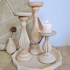 多色燭臺套三 ins北歐風木質素胚擺件 復古民宿攝影拍照道具擺件, 淺藍色燭臺,一套