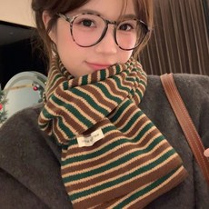 韓版針織圍巾 軟糯針織毛綫條紋圍巾女秋冬季學生情侶短版高級感仿羊絨保暖圍脖 保暖 百搭