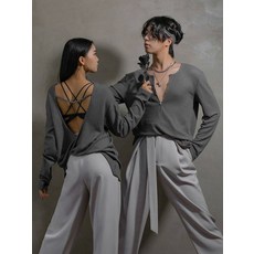 모던댄스복 성인용 라틴댄스 연습복 긴팔 상의 슬림핏 남녀공용 기본 스타일