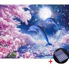 더영흥 보석십자수 ( 캔버스형 ) 30 x 40 cm DIY 풍수 해바라기 사과, 1개, 벚꽃나무 돌고래