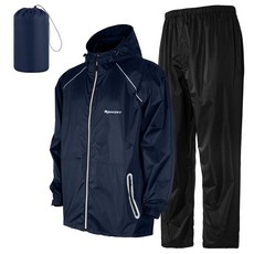 SOPPY 방수 레인수트 재킷 바지 수트 후드 레인 재킷 방수 우비 바지 포함 휴대용 우비 세트 낚시 하이킹 캠핑용 휴대용 가방 포함 (블랙 M), L, 블루-l