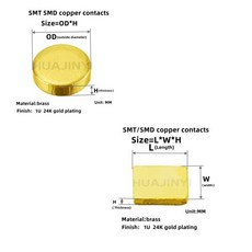 SMT 구리 접점 금 도금 둥근 사각형 황동 파편 배터리 포지티브 네거티브 전도성 솔더 주석 릴 포장 블록, 20 Pcs in bags, Rounded 2.0X0.5, YELLOW