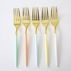 一次性紙碗 燙金加厚 生日派對小吃碗, 叉子5色混裝10個, 1個