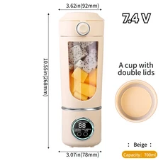 쉐이크 및 스무디용 휴대용 주스 메이커 믹서기 스테인리스 블레이드 700ml 내구성 신제품, 03 Beige 7.4V with Lid