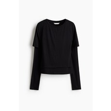 에이치앤엠 H&M 이중 레이어 저지 탑 - 검정-335495