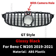 납품전문 메르세데스 벤츠용 퍼펙트 매치 GT 스타일 프론트 후드 그릴 레이싱 C W205 C43 2014-2021 C180, 08 19-22 Black With Cam