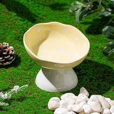 陶瓷高腳食盆 防打翻貓糧碗 狗狗飯碗水碗, 1個, 【加大口徑】防黑下巴,【黑色】蘑菇陶瓷單碗【水糧雙用】