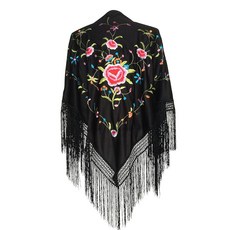 플라멩코 댄스를 위한 숄. 꽃이 달린 블랙 마닐라 미디엄 160 x 78cm 블랙. 125023, 플라멩코 댄스를 위한 숄. 꽃이 달린 블랙 마닐라 미디