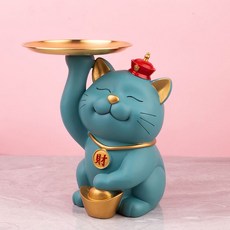 招財貓造型托盤 居家裝飾收納擺飾, 綠色