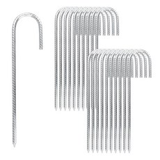 SENJEOK 실버 철근 말뚝 J 후크 그라운드 앵커 아연 도금 스틸 30.5cm(12인치) 20팩 트램펄린 울타리 캠핑 텐트용 142401, SENJEOK 실버 철근 말뚝, J 후크 그라운드 앵커