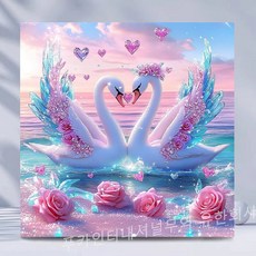 티레오 액자 보석십자수 캔버스형 DIY 키트 동물 풍경 풍수 장식 그림 50 x 50 cm, 1개, 1-커플 백조