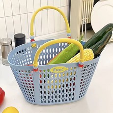 예쁜 물빠짐 목욕바구니 샤워 화이트 대형 기숙사 목욕가방 욕실, 1개, C. 물빠짐 손잡이 바구니 블루