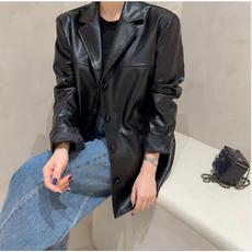 서진맘 여성 트렌드 루즈핏 인조가죽 정장형 가죽 자켓