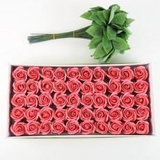 DIY 장미 비누꽃 50송이+잎사귀 꽃대 50개, 1개, 베리 핑크