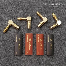 YU AUDIO 鍍金全銅 L型 90度 香蕉插頭 自鎖免焊型 空間限制專用, 1個, 黑色+膠套/1個