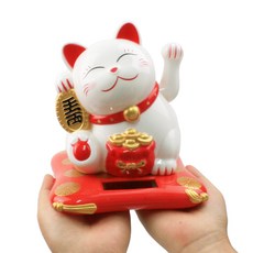 손흔드는 복고양이 마네키네코 노호혼 태양열 인형 특대 - 16cm, 화이트, 1개