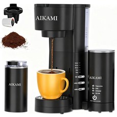 4 IN 1 싱글 서브 커피 메이커 우유 거품기 및 그라인더 포함 K 컵 그라운드 커피용 887.2ml(30온스) 탈착식 물통 15.2~414ml(6~14온스) 브루 사이, 4 IN 1 싱글 서브 커피 메이커, 우유 거품기 및