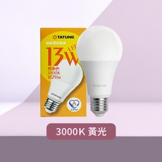 TATUNG LED燈泡 13W 3000K 黃光, 1個