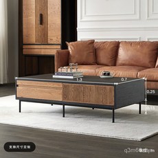 北歐現代復古實木茶幾 侘寂風黑色設計師橡木小戶型儲物抽屜茶桌, 【橡木/雕刻/1.2米】茶几,整裝, 1個