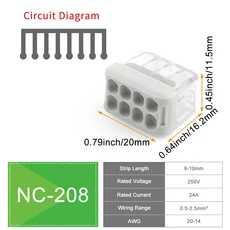 스너그데이즈 10PCS 미니 퀵 와이어 커넥터 2/3/4/5/6/8 포트 터미널 블록 하드 와이어 간편 전기 퀵 푸시, 02 10PCS, 03 NC-228