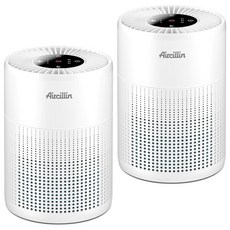 Aircillin 침실 H13용 공기 청정기 2팩 트루 헤파 에어 필터 클리너 냄새 제거기 연기 먼지 꽃가루 반려동물 비듬 제거 가정 거실 기숙사용 야간 조명 조용한, Aircillin 침실 H13용 공기 청정기 2팩, 트