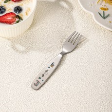 DFMEI 316不鏽鋼兒童勺子叉子304叉勺餐具套裝加厚輔食寶寶小勺子水果叉, 1個, 316嘟嘟叉【汽車款】:如圖