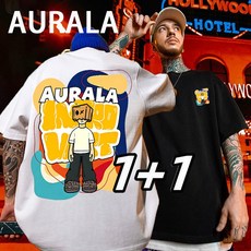 AURALA 2장세트 남자 오버핏 라운드 반팔티 남성 여름 빅사이즈 반팔 티셔츠
